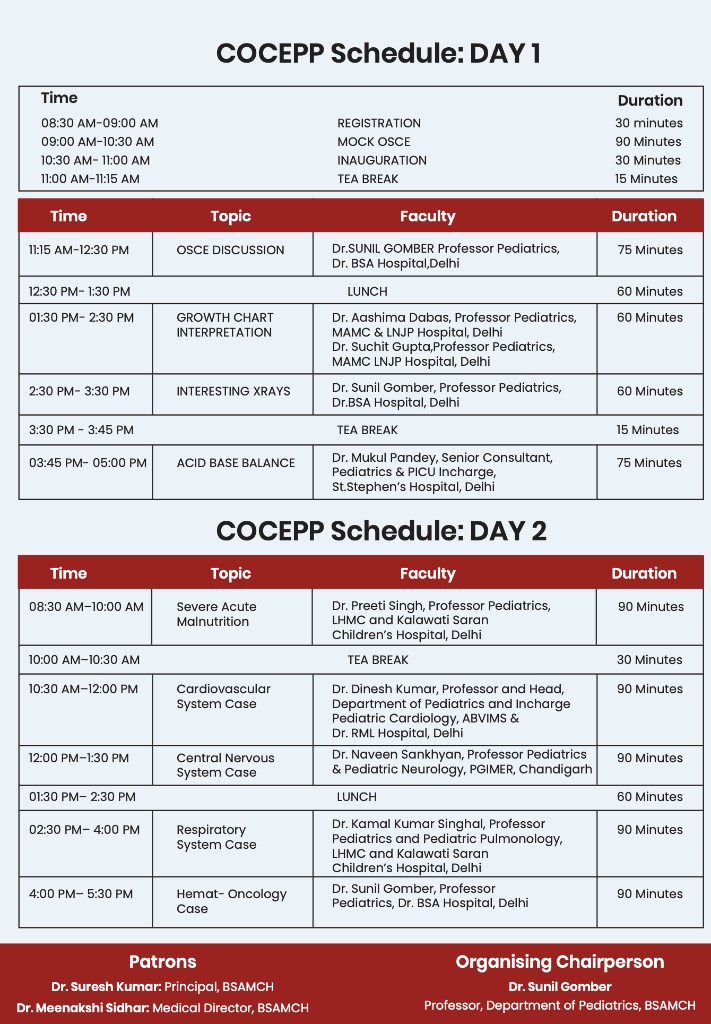 COCEPP schedule — Day 1 and Day 2